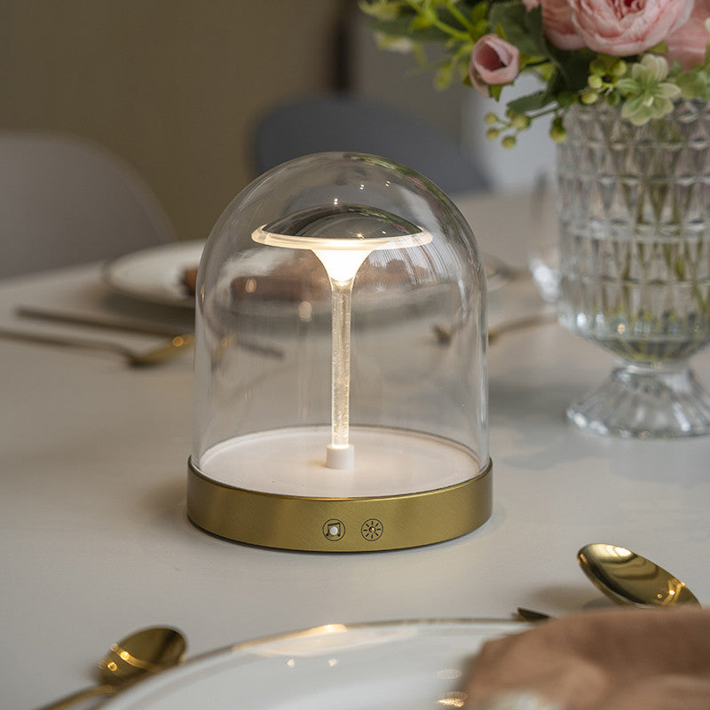 Glass Dome LED Table Lamp with USB Charging & Touch Dimming