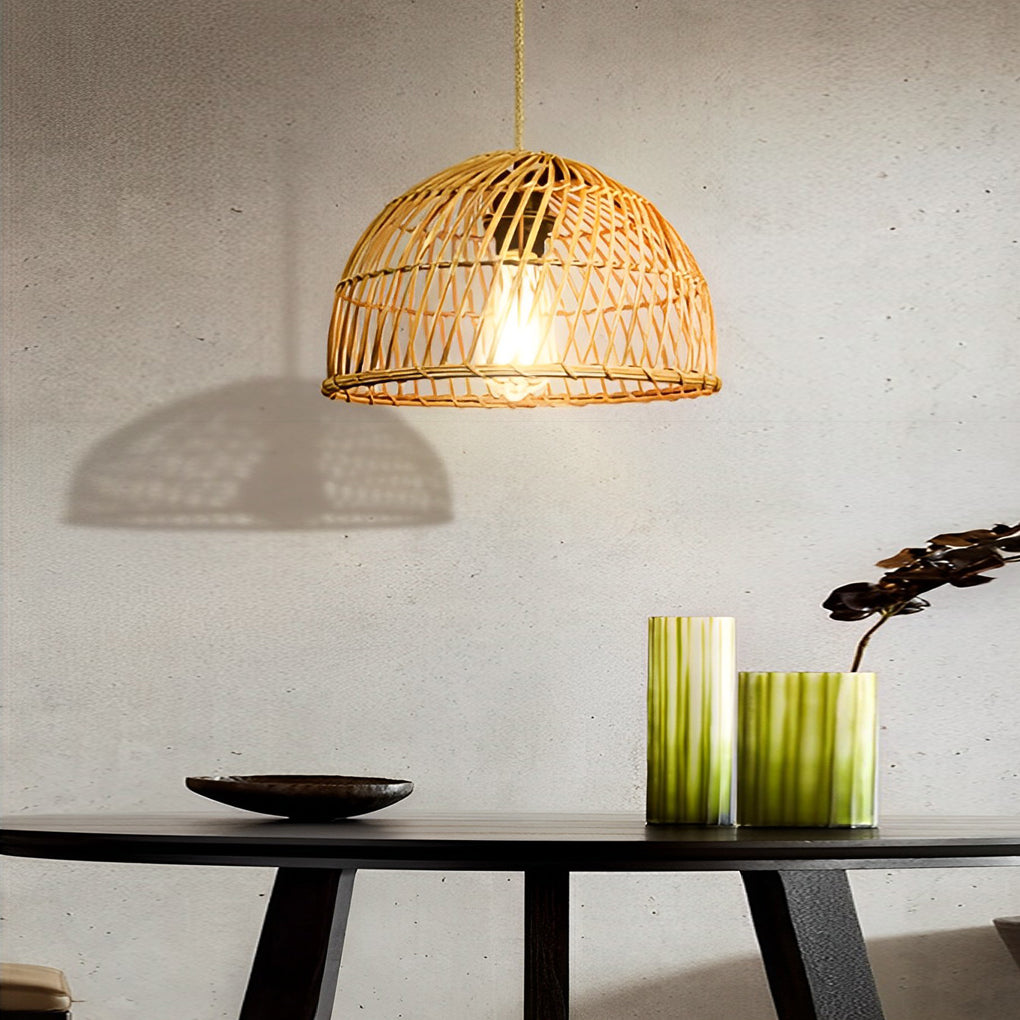 Handwoven Rattan Bamboo Pendant Light - Rustic Modern Chandelier