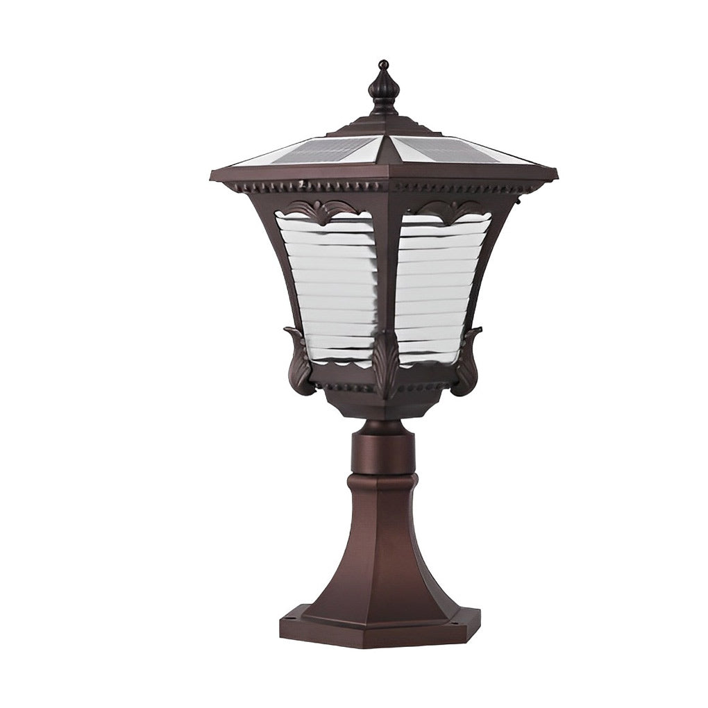 Vintage Solar LED Lawn Lamp with Ornate Top in Coffee Gold
