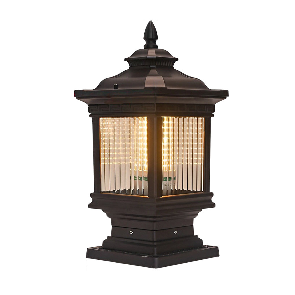 Retro Grille Glass Outdoor Solar Fence Post Light