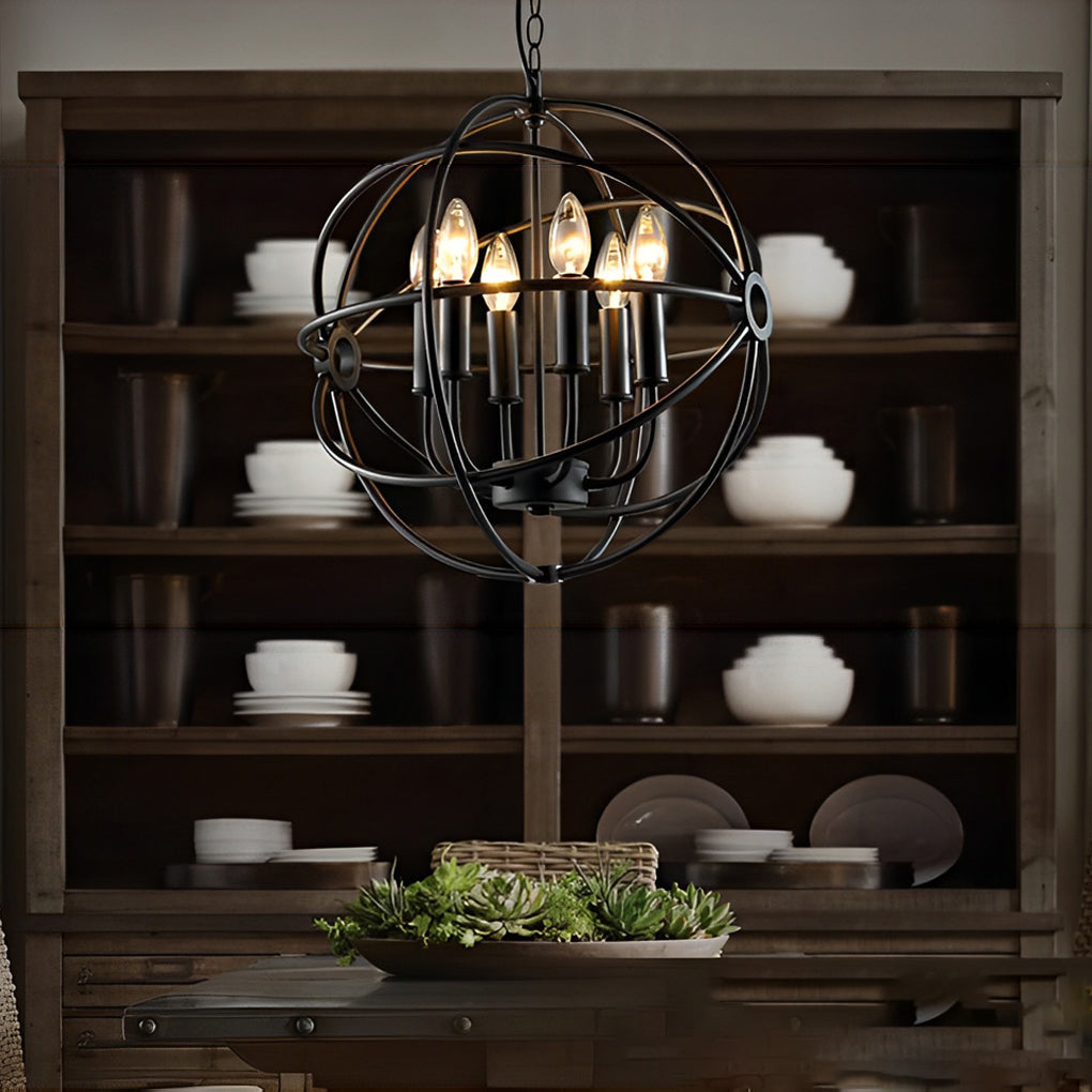 Retro Birdcage Iron Chandelier Pendant Light | Matte Black