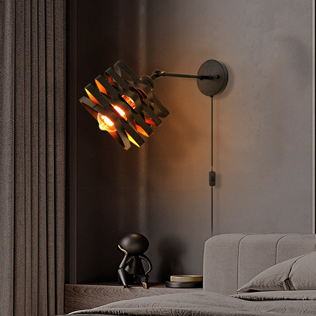 Adjustable Black Iron Swing Arm Wall Sconce with Plug