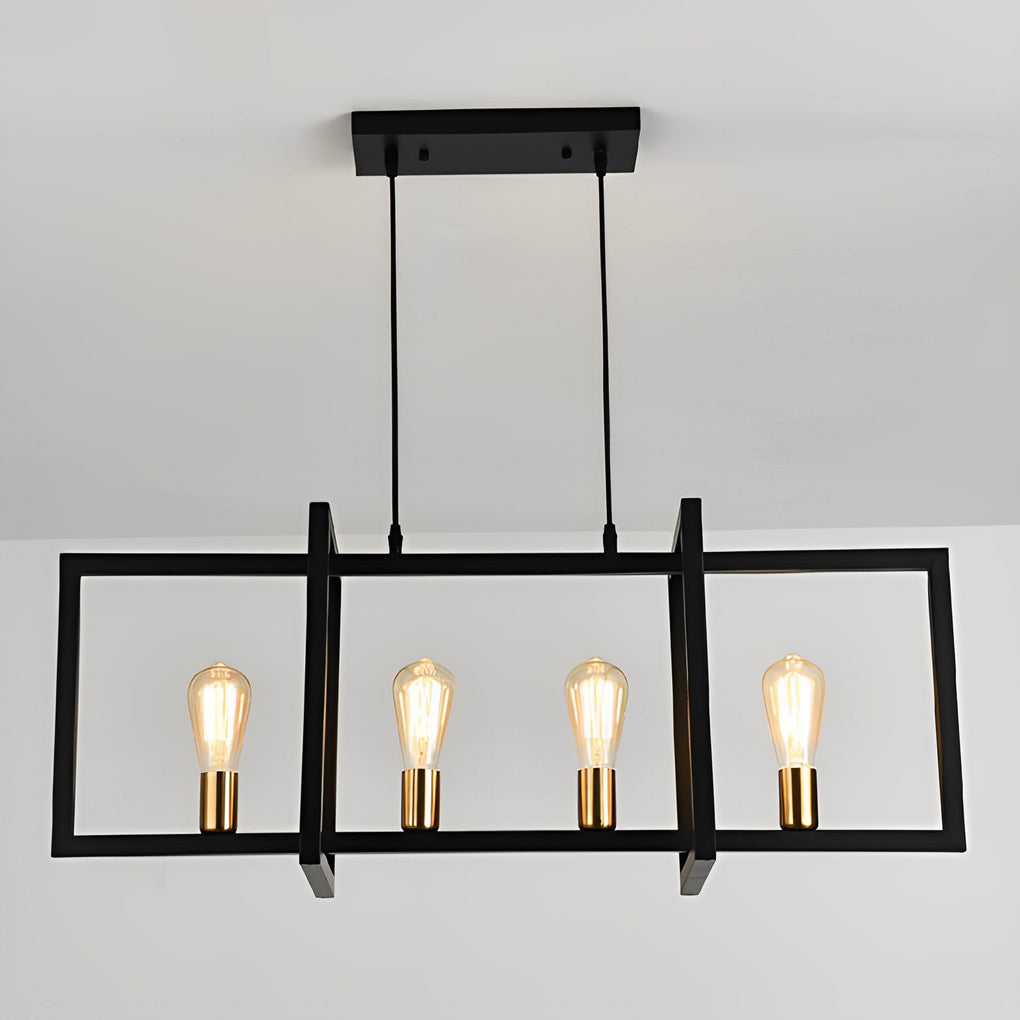 Rectangular Frame Industrial Chandelier – Black Iron Pendant Light