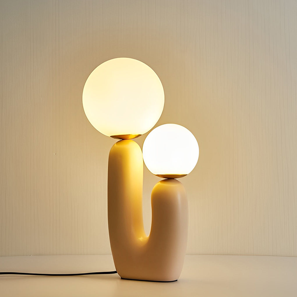 Modern Beige Cactus 2-Light Glass & Resin Accent Table Lamp
