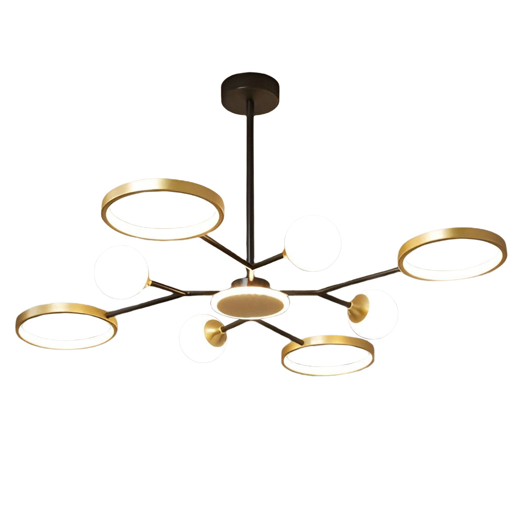 Modern Multi-Circle LED Chandelier Gold Finish Iron & Acrylic