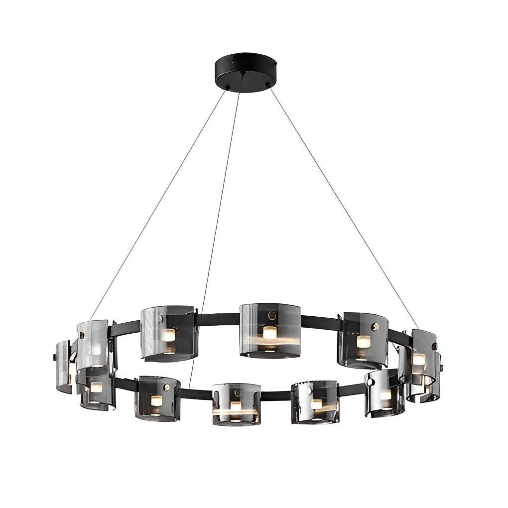 Modern Glass Circle LED Chandelier with Stepless Dimming & Memory