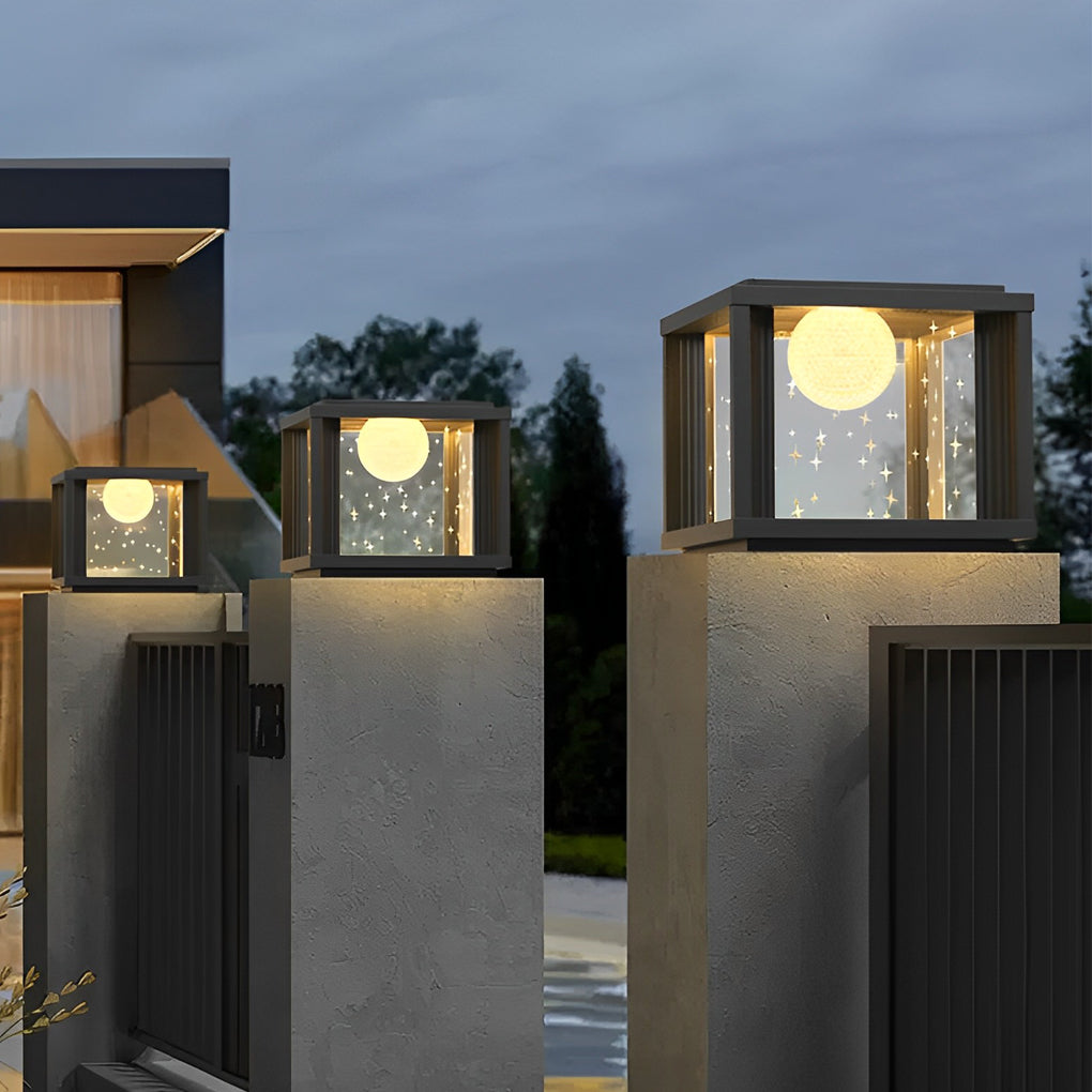 Crystal Glass Ball Solar LED Fence Post Lamp - Waterproof Outdoor