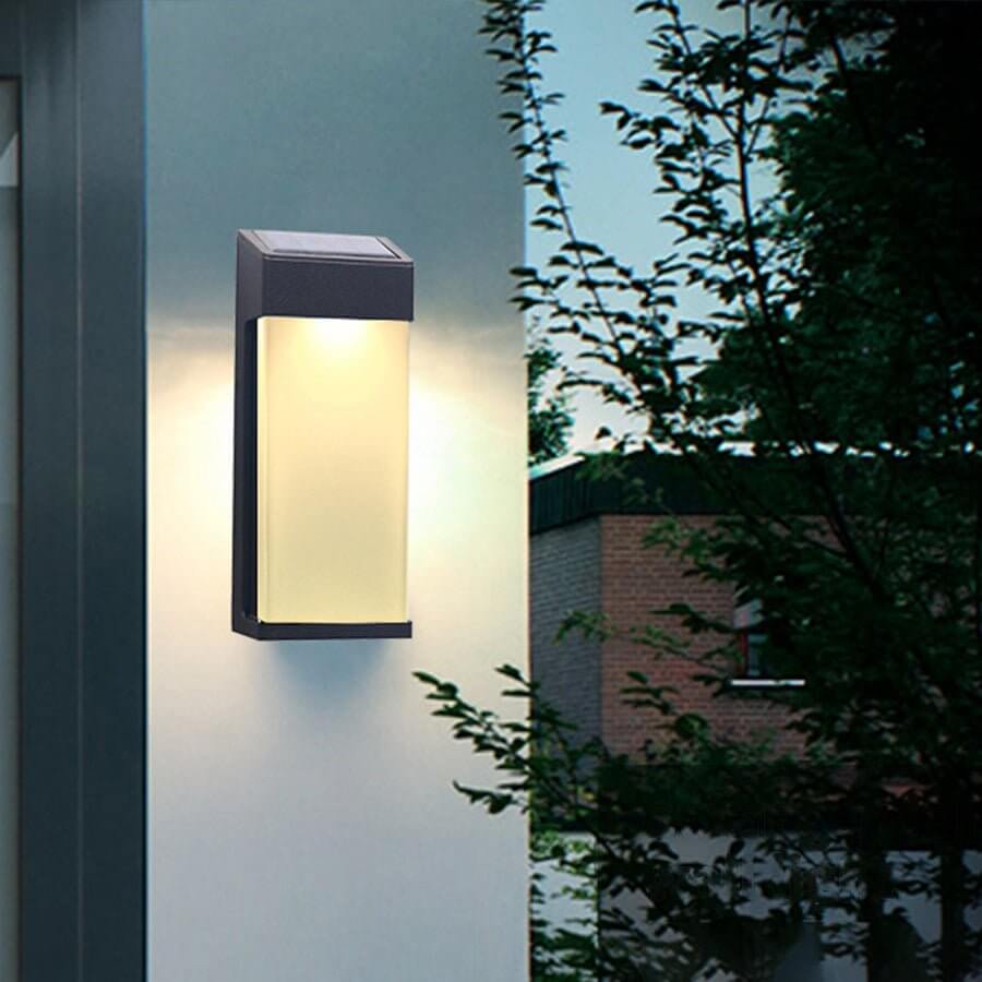 Modern Solar LED Outdoor Wall Light Set of 2 - Aluminum & Glass