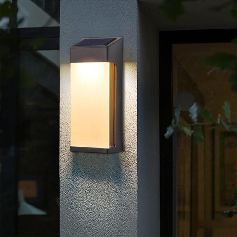 Modern Solar LED Outdoor Wall Light Set of 2 - Aluminum & Glass
