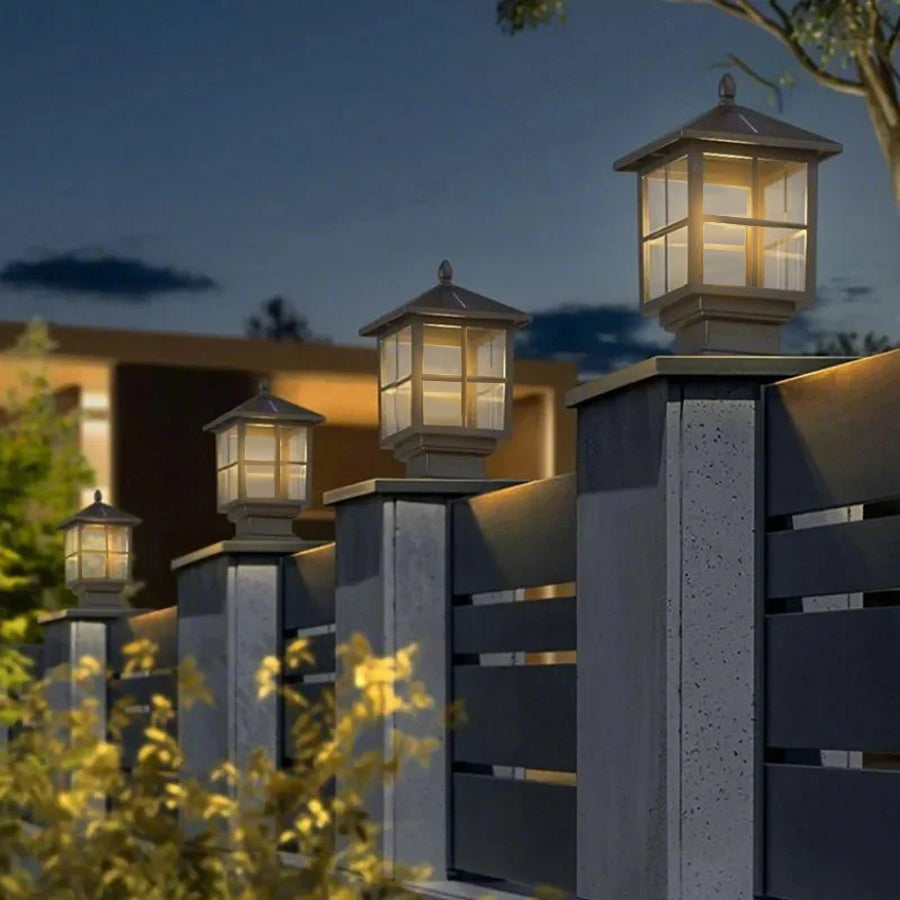 Square Outdoor Solar Pillar Light with Dual Power Option