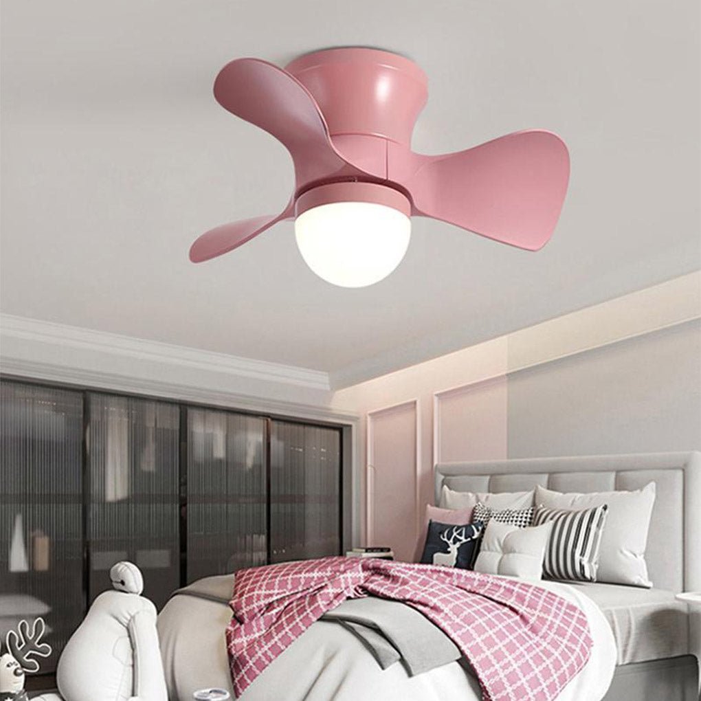 3-Blade Flush Mount Ceiling Fan with LED Light - Modern Kids Room
