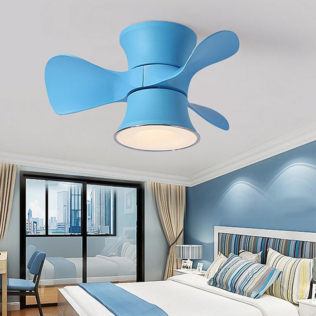 3-Blade Flush Mount Ceiling Fan with LED Light - Modern Kids Room
