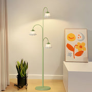 3-Light Green Tulip Arc Floor Lamp with Dimmable Glass Shades