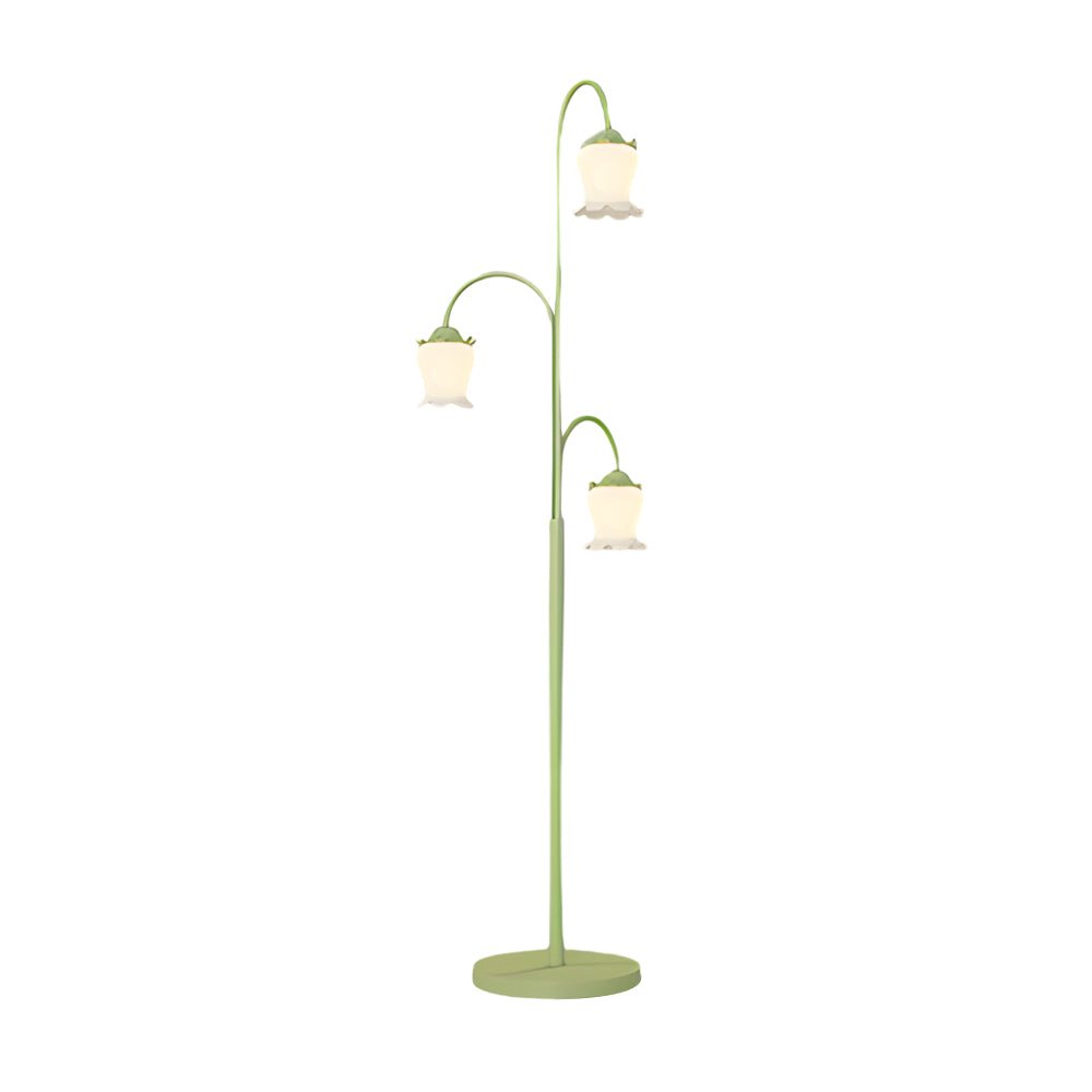 3-Light Green Tulip Arc Floor Lamp with Dimmable Glass Shades