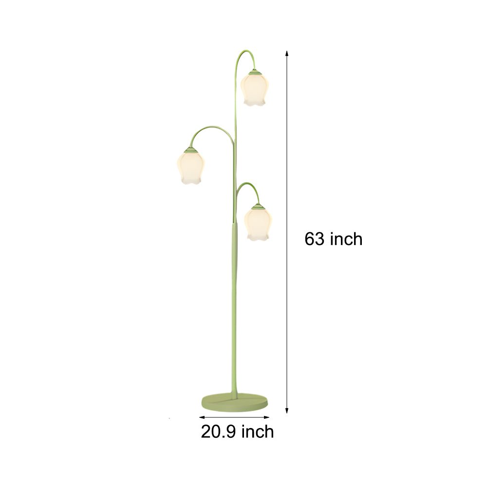 3-Light Green Tulip Arc Floor Lamp with Dimmable Glass Shades