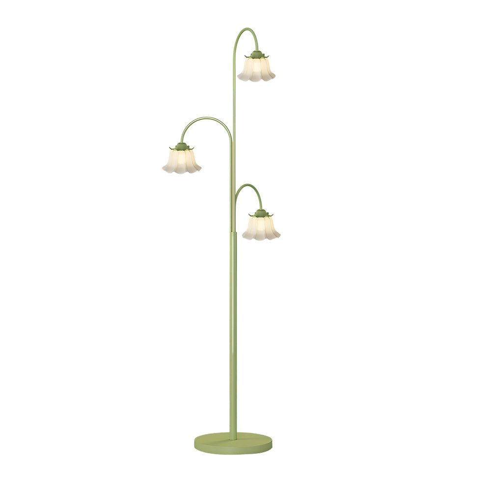 3-Light Green Tulip Arc Floor Lamp with Dimmable Glass Shades