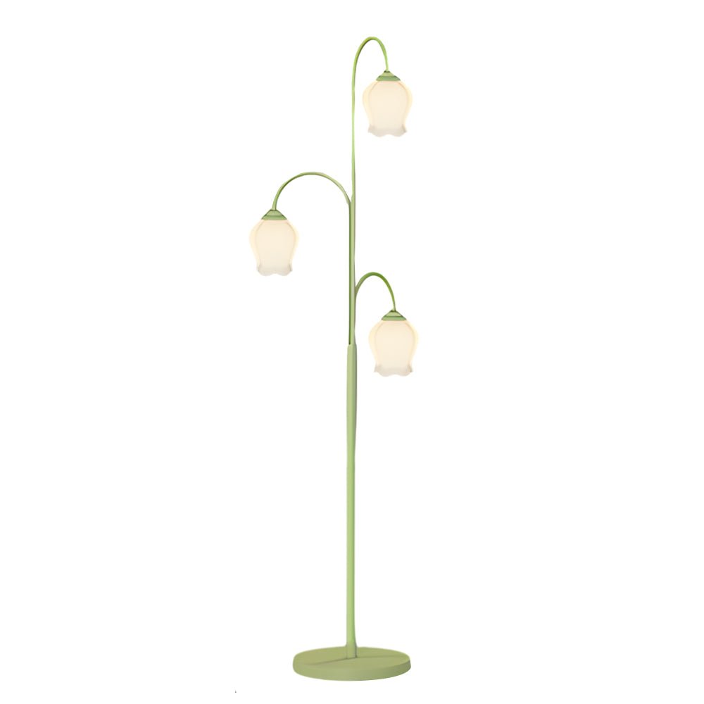 3-Light Green Tulip Arc Floor Lamp with Dimmable Glass Shades