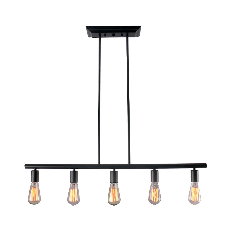 Vintage 5-Light Black Metal Linear Island Pendant for Dining Room