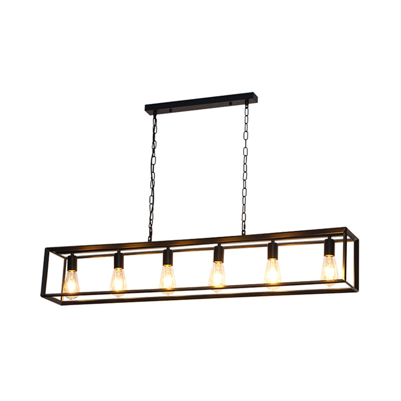 Black & Brass Rectangle Island Pendant – 6-Light Metal Dining Fixture