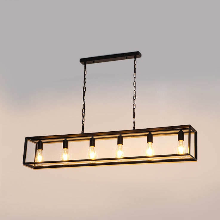 Black & Brass Rectangle Island Pendant – 6-Light Metal Dining Fixture