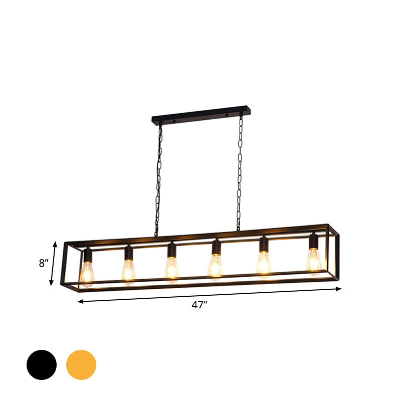 Black & Brass Rectangle Island Pendant – 6-Light Metal Dining Fixture