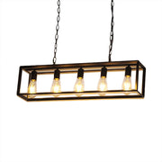 Black & Brass Rectangle Island Pendant – 6-Light Metal Dining Fixture