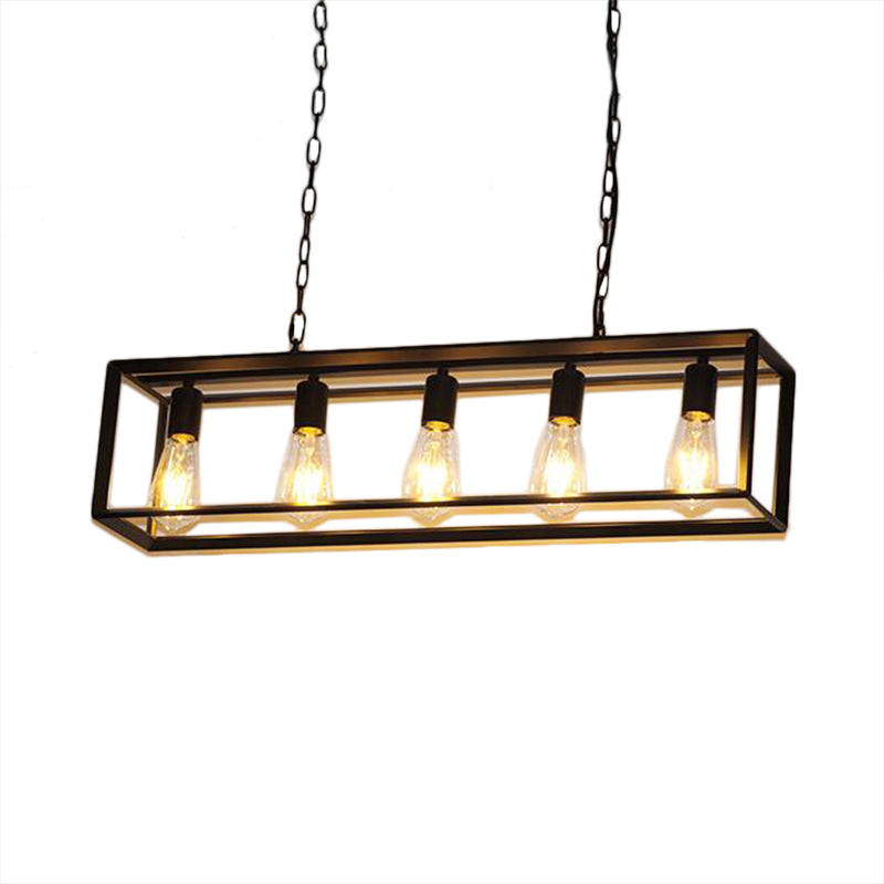 Black & Brass Rectangle Island Pendant – 6-Light Metal Dining Fixture