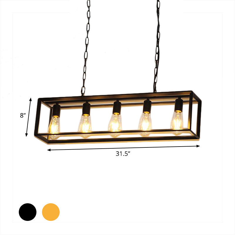 Black & Brass Rectangle Island Pendant – 6-Light Metal Dining Fixture
