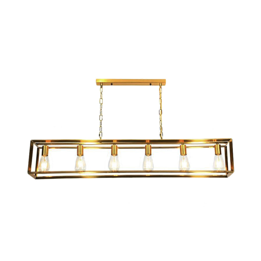 Black & Brass Rectangle Island Pendant – 6-Light Metal Dining Fixture