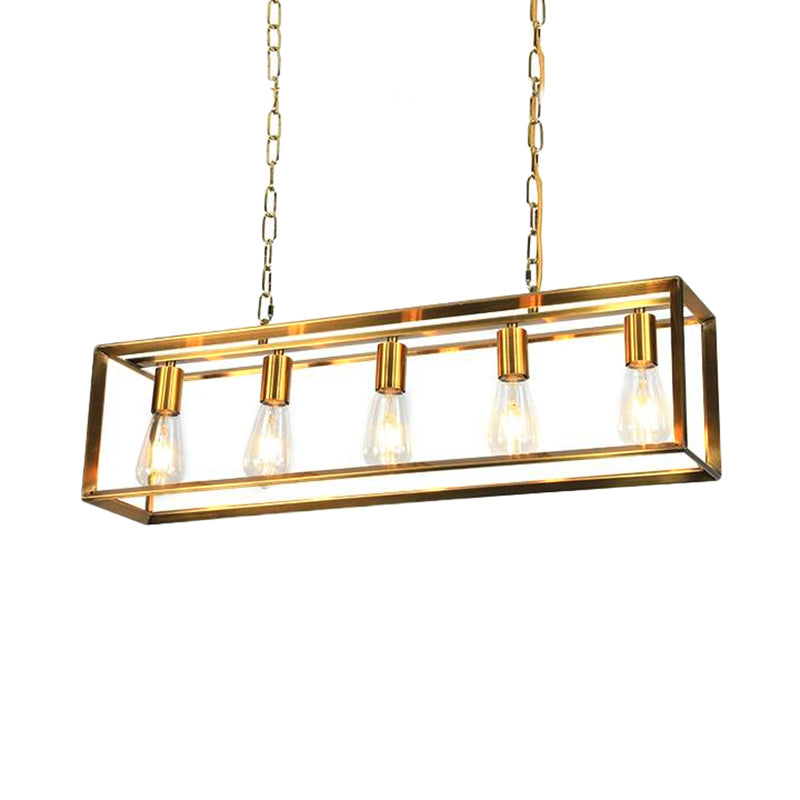 Black & Brass Rectangle Island Pendant – 6-Light Metal Dining Fixture