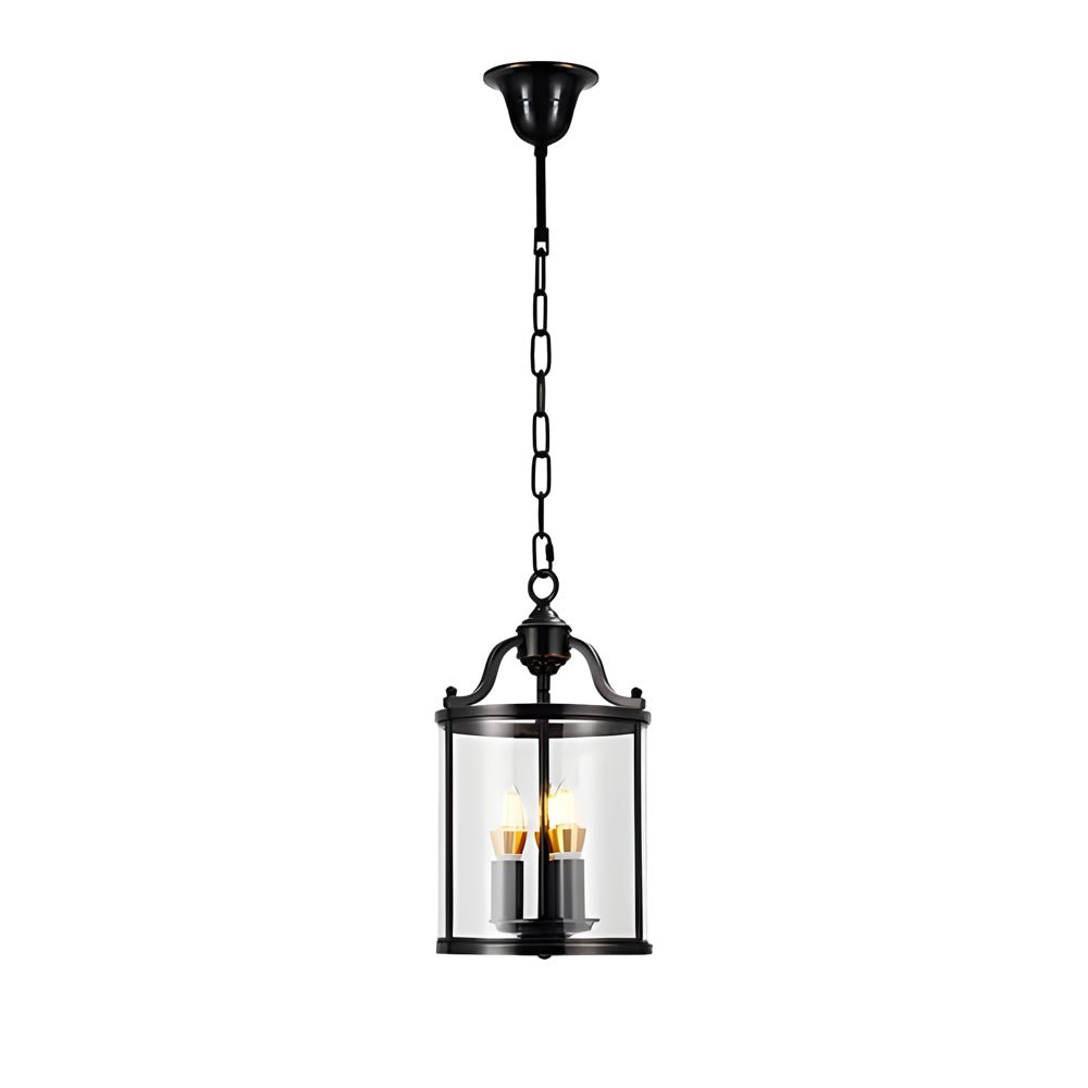 Vintage Cylinder Glass Lantern Pendant Light - Black & Brass