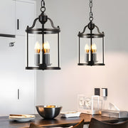 Vintage Cylinder Glass Lantern Pendant Light - Black & Brass