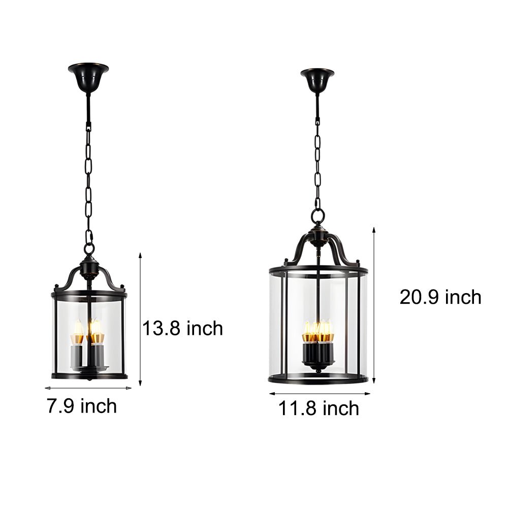 Vintage Cylinder Glass Lantern Pendant Light - Black & Brass