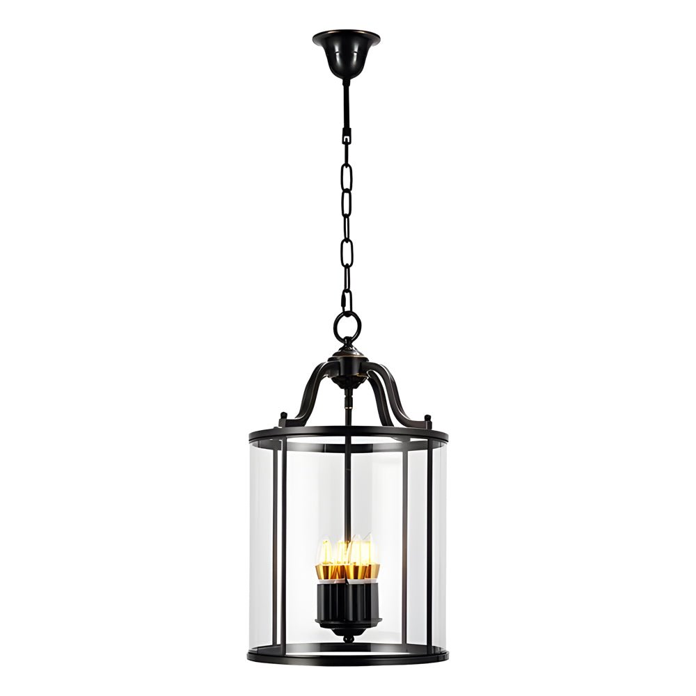 Vintage Cylinder Glass Lantern Pendant Light - Black & Brass