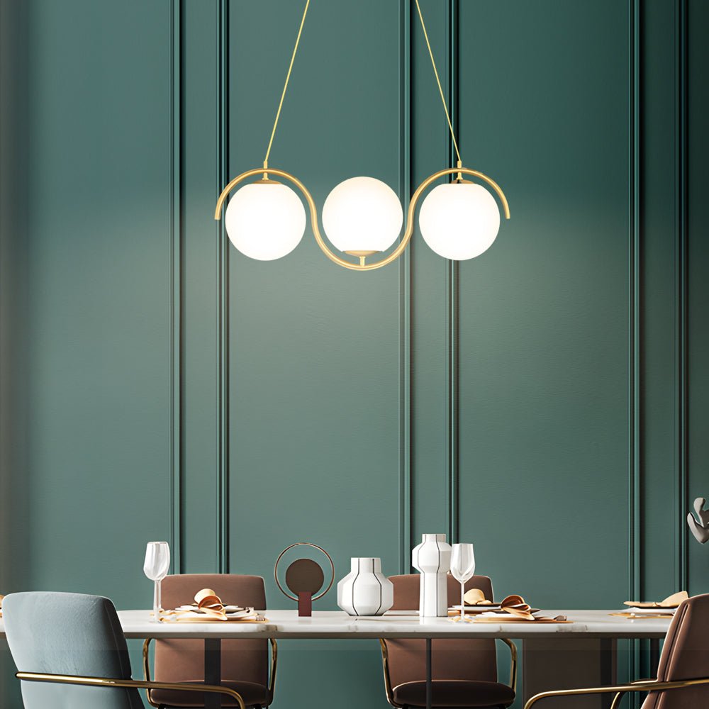 Wavy Linear Island Light with Glass Ball Shades - Modern Dining