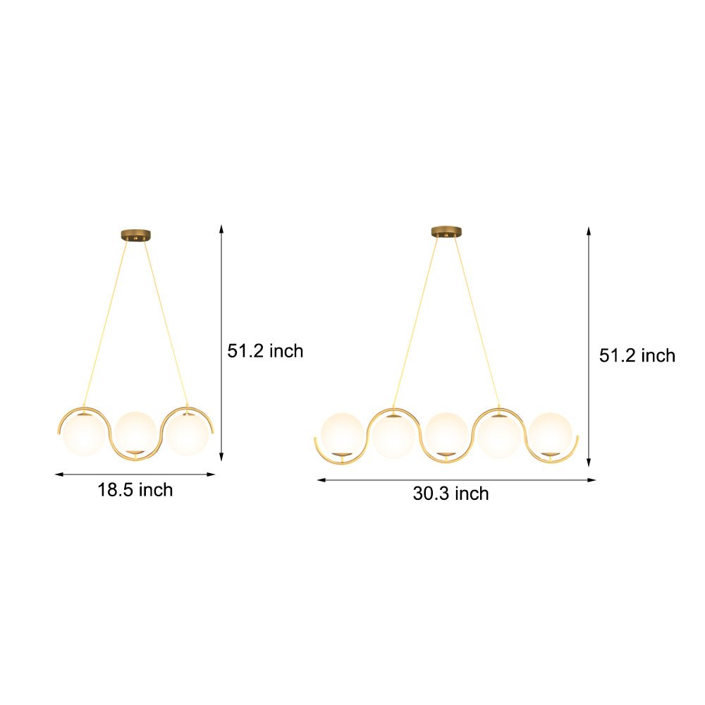 Wavy Linear Island Light with Glass Ball Shades - Modern Dining
