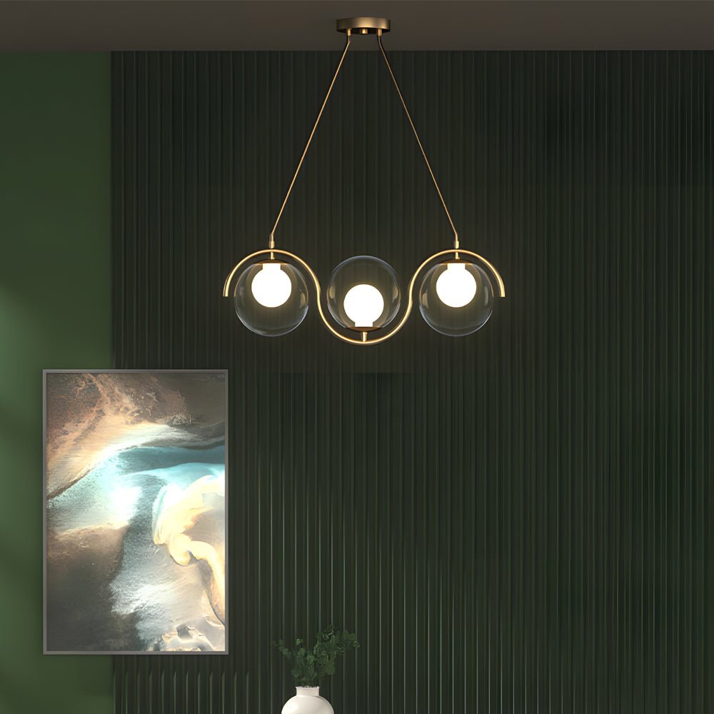 Wavy Linear Island Light with Glass Ball Shades - Modern Dining