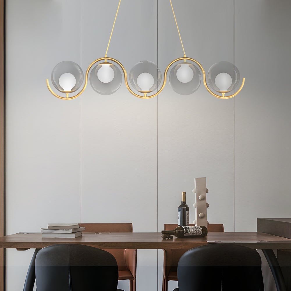 Wavy Linear Island Light with Glass Ball Shades - Modern Dining