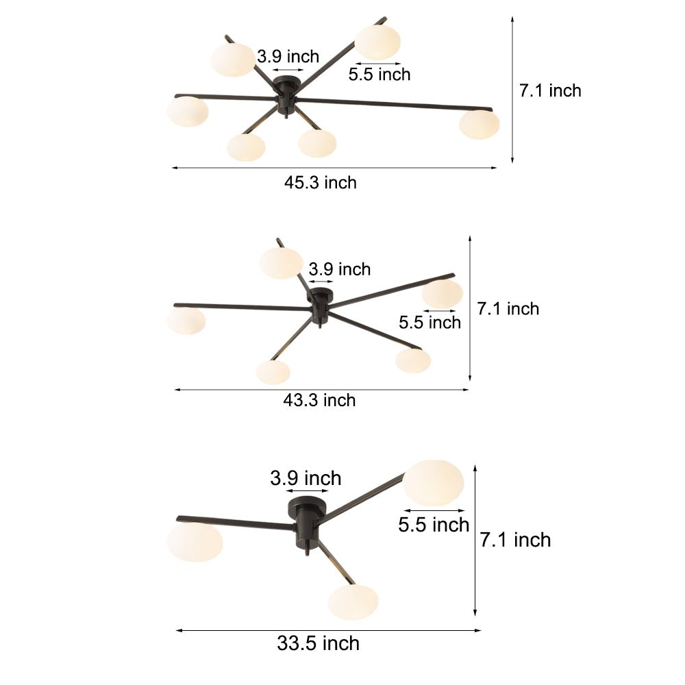 Modern Semi Flush Mount Ceiling Light with Glass Shades - 3/5/6 Lights