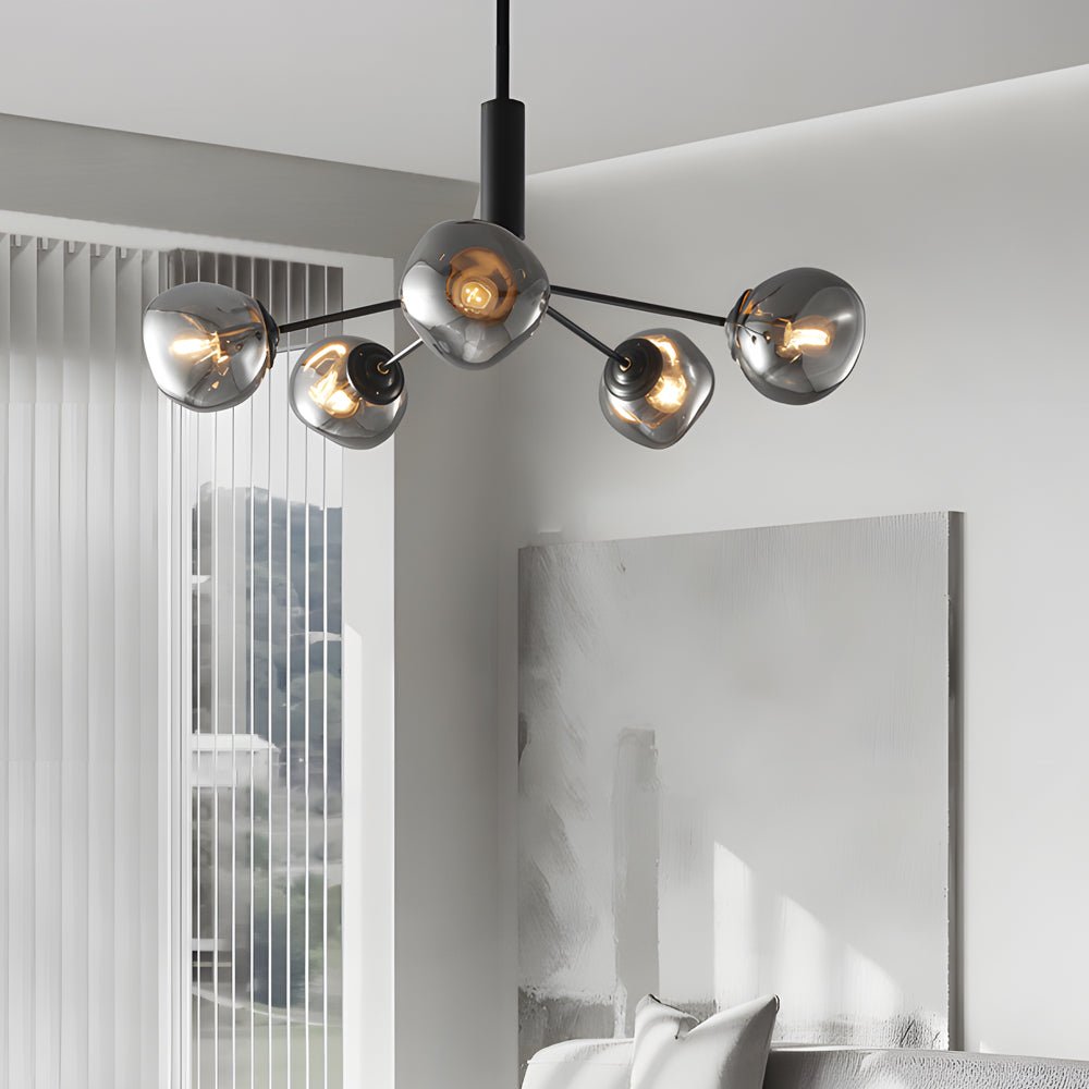 Molecule Dimpled Lava Glass Chandelier with Black Metallic Arms