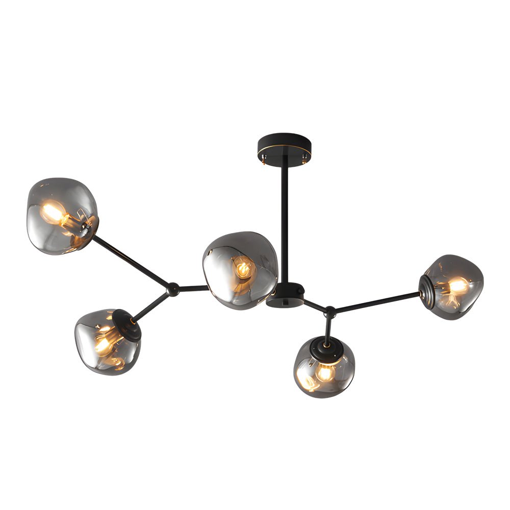 Molecule Dimpled Lava Glass Chandelier with Black Metallic Arms
