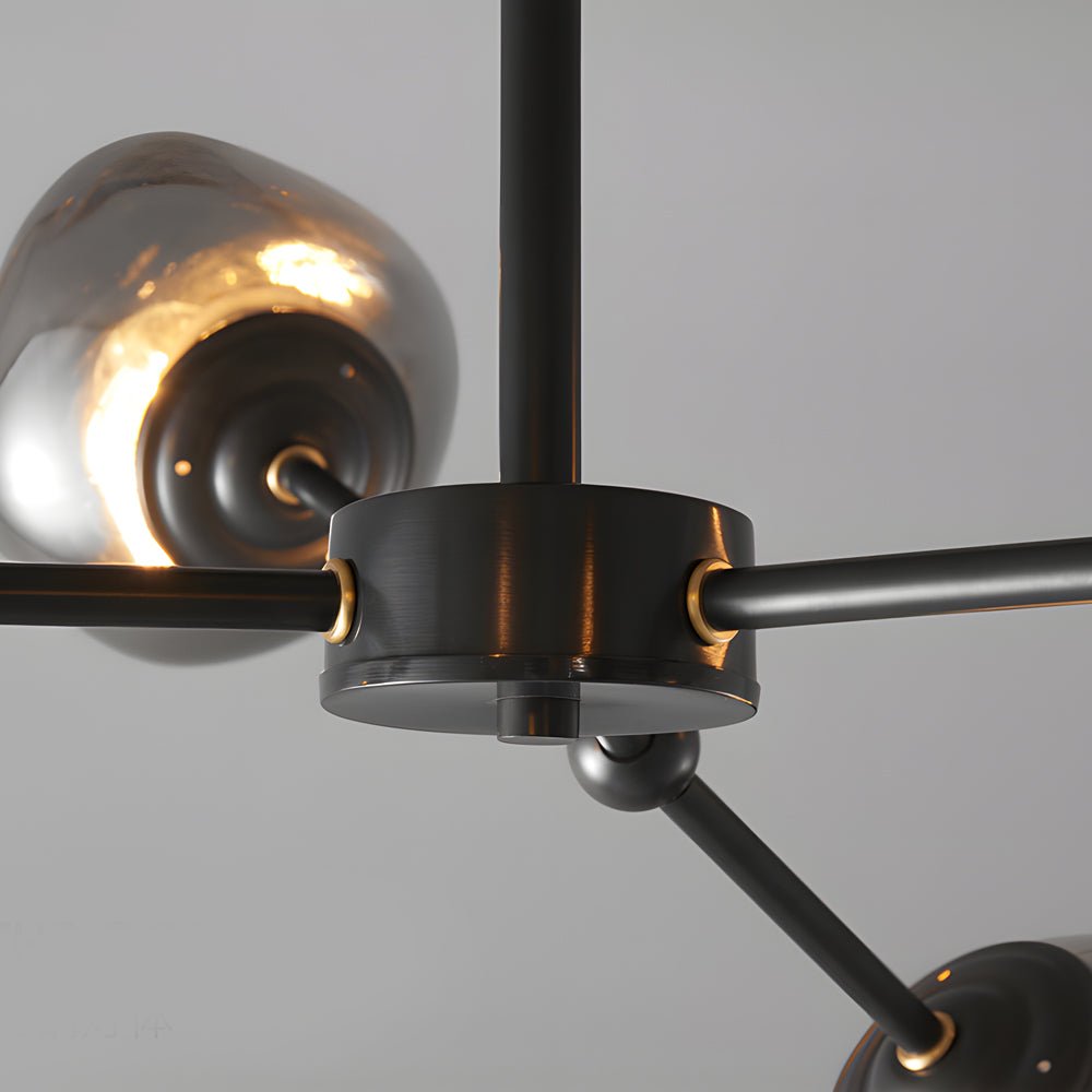 Molecule Dimpled Lava Glass Chandelier with Black Metallic Arms