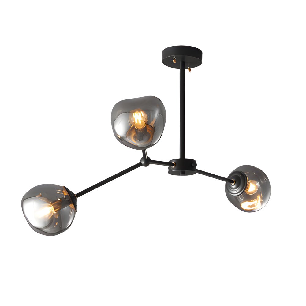 Molecule Dimpled Lava Glass Chandelier with Black Metallic Arms
