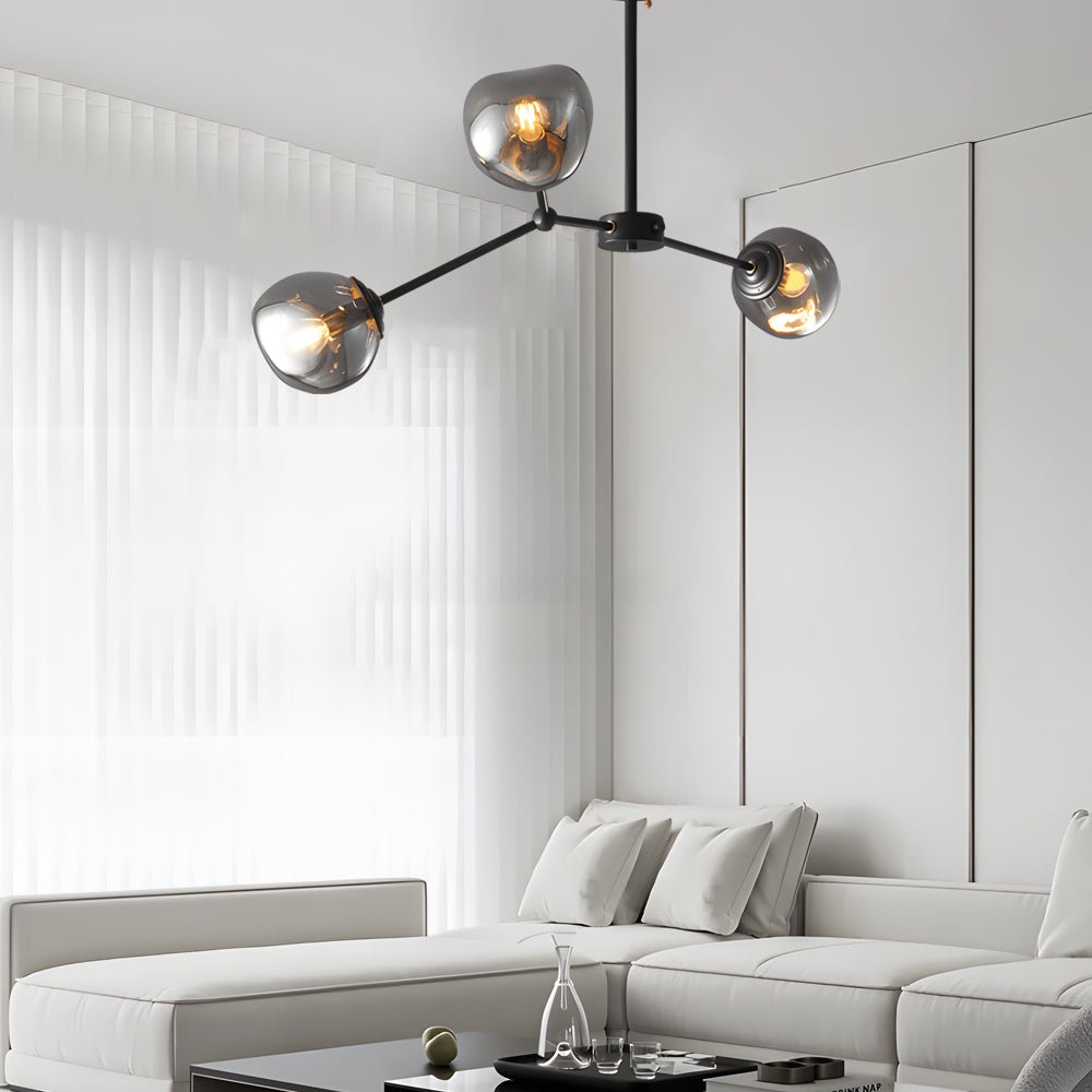 Molecule Dimpled Lava Glass Chandelier with Black Metallic Arms
