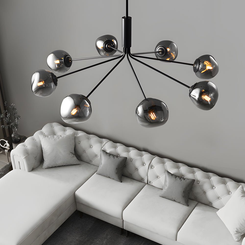 Molecule Dimpled Lava Glass Chandelier with Black Metallic Arms