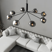 Molecule Dimpled Lava Glass Chandelier with Black Metallic Arms