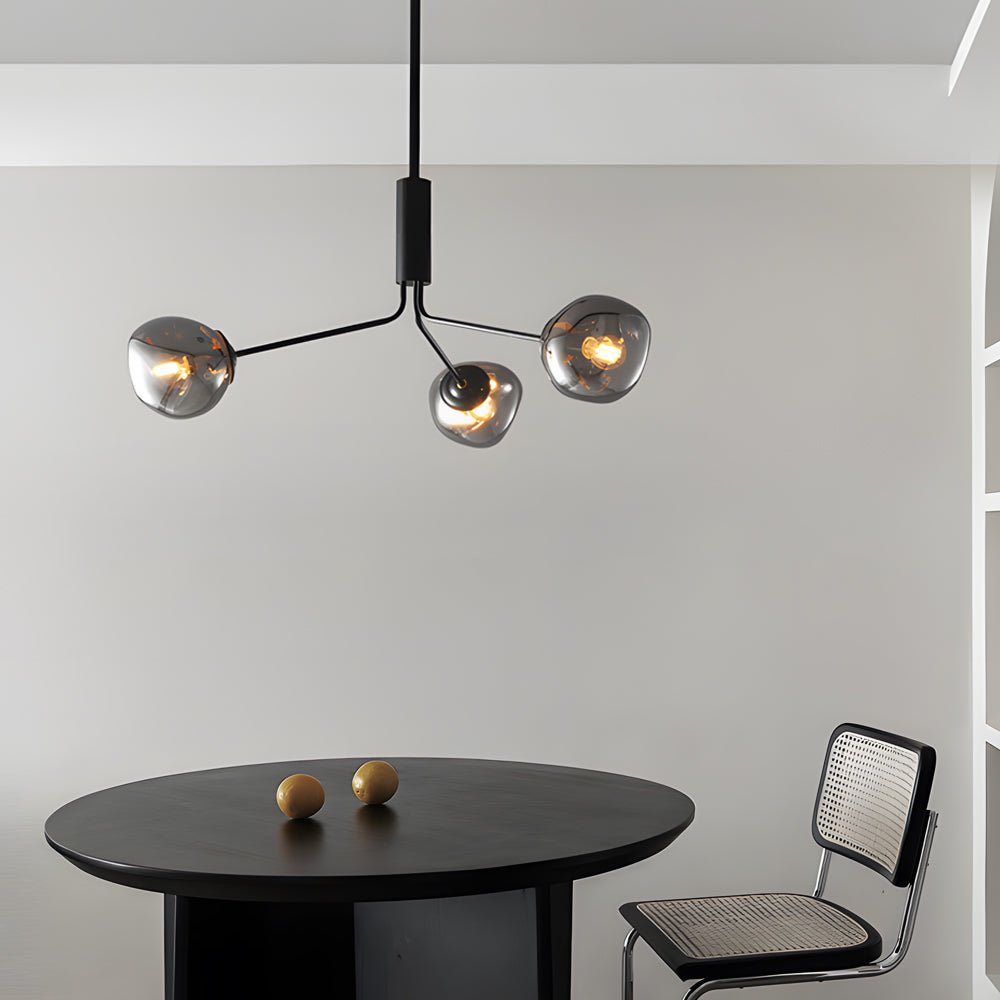 Molecule Dimpled Lava Glass Chandelier with Black Metallic Arms
