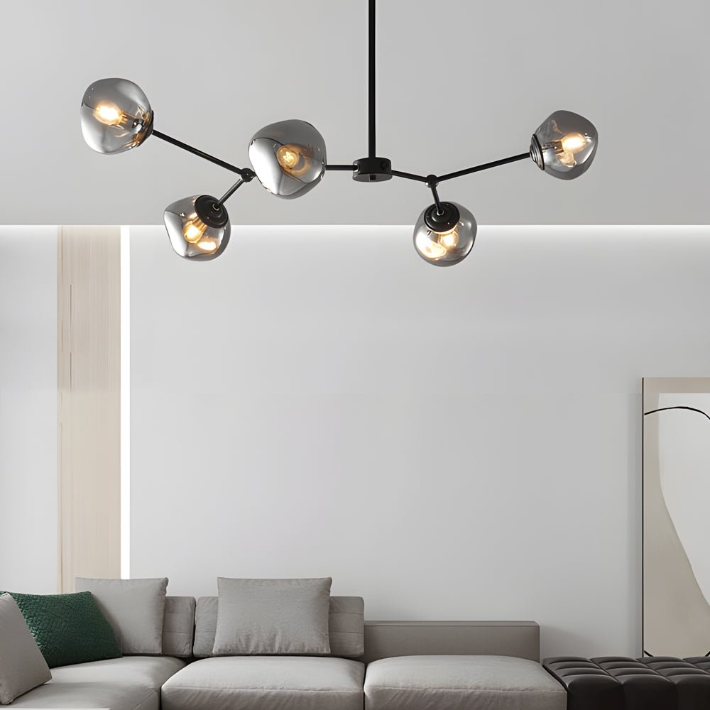 Molecule Dimpled Lava Glass Chandelier with Black Metallic Arms