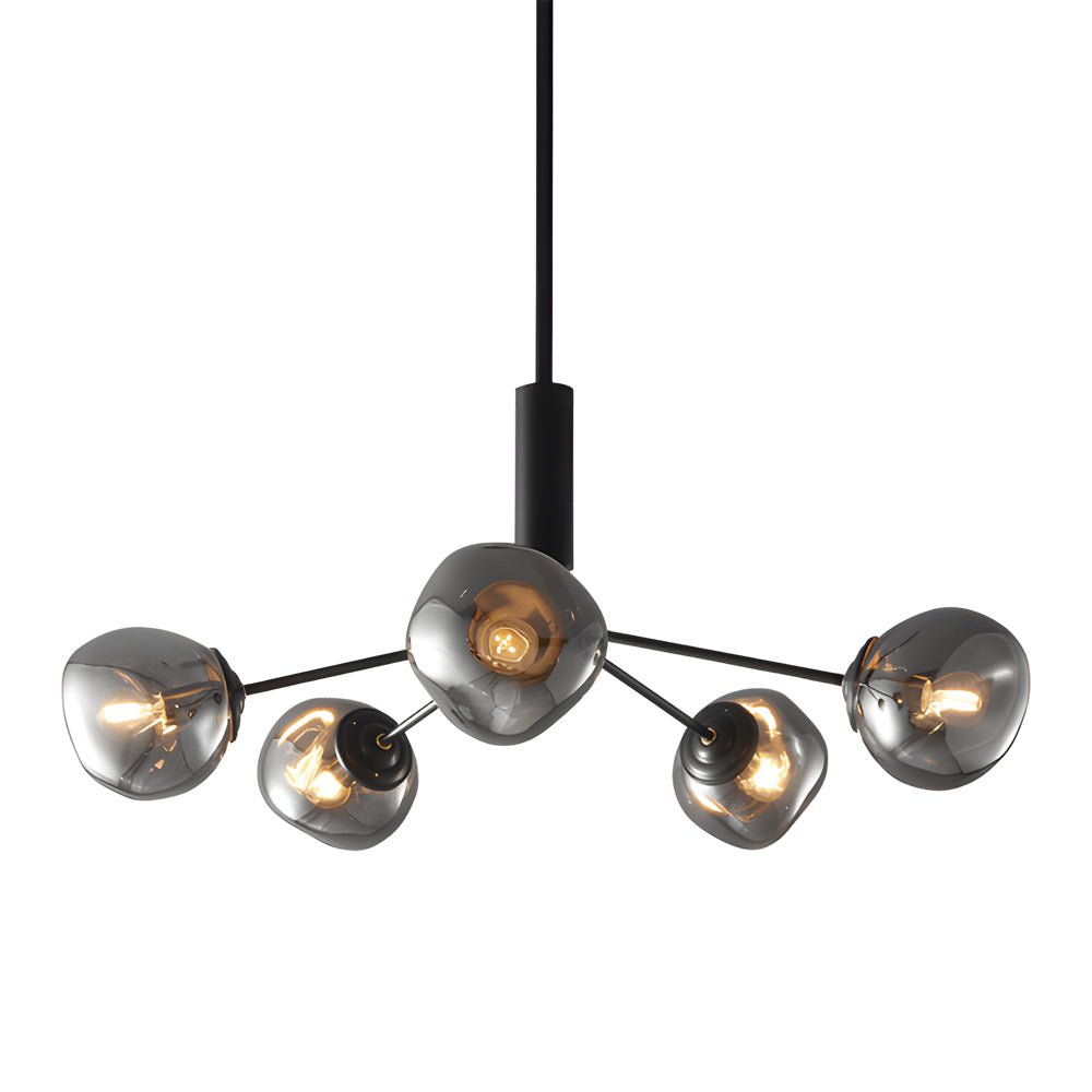 Molecule Dimpled Lava Glass Chandelier with Black Metallic Arms