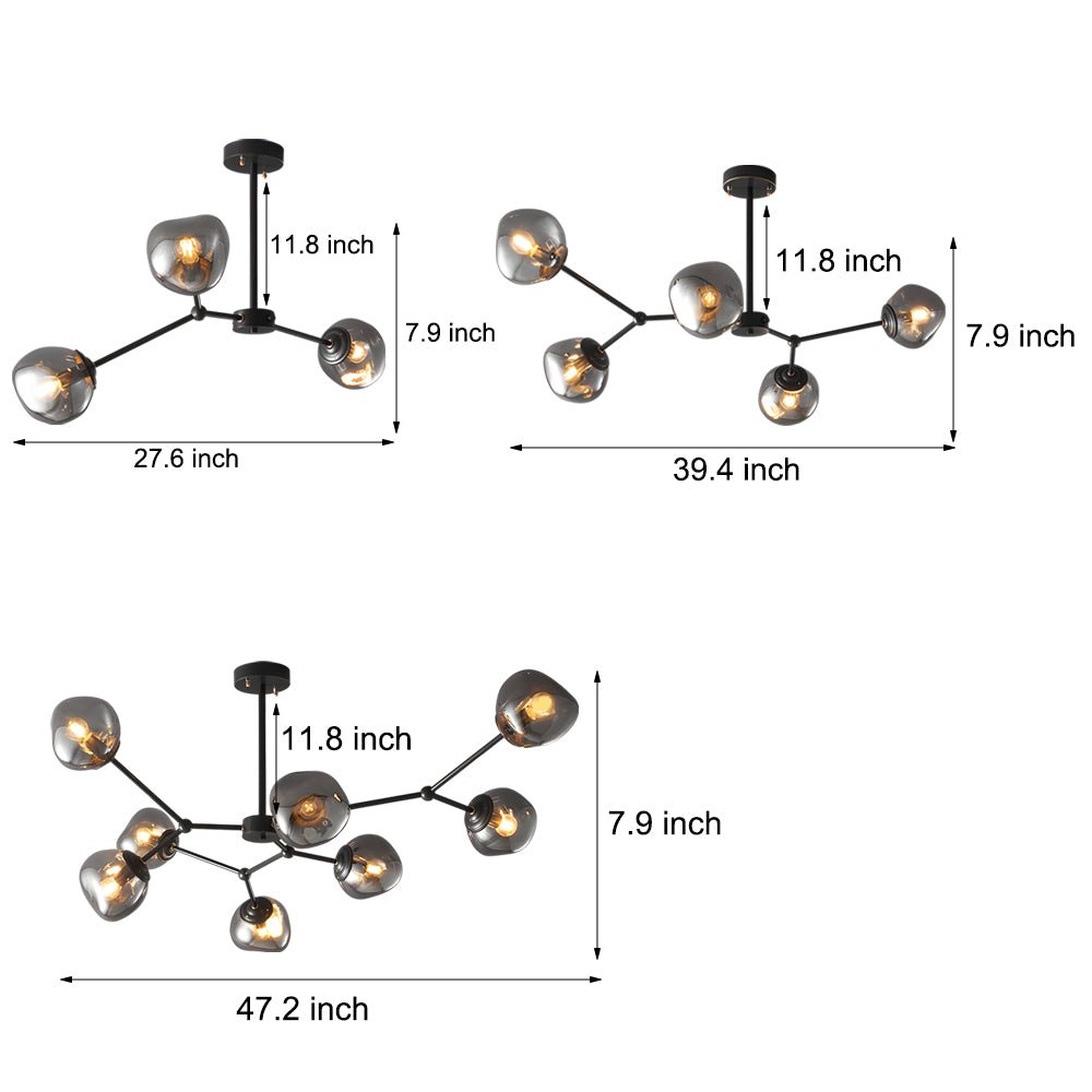 Molecule Dimpled Lava Glass Chandelier with Black Metallic Arms